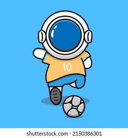 Cute astronaut playing soccer cartoon design