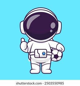 Lindo astronauta jugando al fútbol de dibujos animados Vector Icono Ilustración. Ciencia Sport Icon Concept Vector Premium aislado. Estilo plano de la historieta