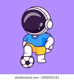 Cute Astronaut Playing Soccer Cartoon Vector Icon Illustration. Science Sport Icon Concept Isolated Premium Vector. Flat Cartoon Style