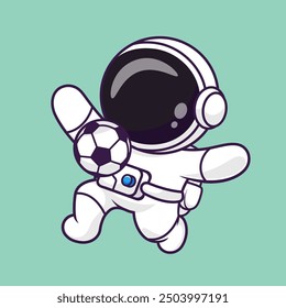 Cute Astronaut Playing Soccer Cartoon Vector Icon Illustration. Science Sport Icon Concept Isolated Premium Vector. Flat Cartoon Style