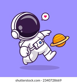 Cute Astronaut Playing Soccer With Planet Ball Cartoon Vector Icon Illustration. Science Sport Icon Concept Isolated Premium Vector. Flat Cartoon Style