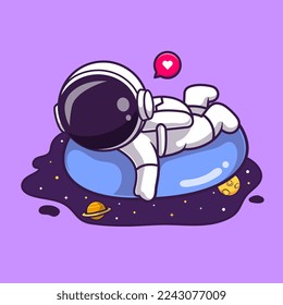 Cute Astronaut Playing Space Water On Balloon Cartoon Vector Icon Illustration. Science Holiday Icon Concept Isolated Premium Vector. Flat Cartoon Style