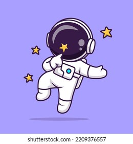 Cute Astronaut Playing With Star in Space Cartoon Vector Icon   Illustration Science Technology    Icon Concept Isolated Premium Vector. Flat Cartoon Style