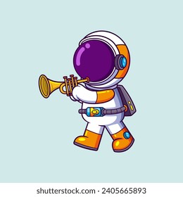 Cute Astronaut playing trumpet.Science Technology Icon Concept of illustration