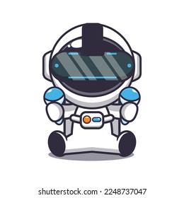 Cute astronaut playing virtual reality cartoon vector illustration.