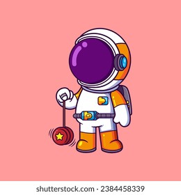 Cute Astronaut playing yo yo Cartoon character of illustration