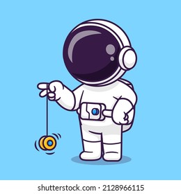 Cute Astronaut Playing Yoyo Cartoon Vector Icon Illustration. Science Sport Icon Concept Isolated Premium Vector. Flat Cartoon Style