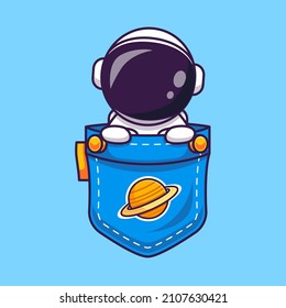 Cute Astronaut In Pocket Cartoon Vector Icon Illustration Science Technology Icon Concept Isolated Premium Vector. Flat Cartoon Style