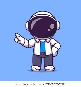 Cute Astronaut Pointing with Hand Cartoon Vector Icon Illustration. Science Technology Icon Concept Isolated Premium Vector. Flat Cartoon Style