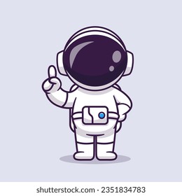 Cute Astronaut Pointing Hand Get Idea Cartoon Vector Icon Illustration. Science Technology Icon Concept Isolated Premium Vector. Flat Cartoon Style