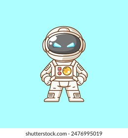 Cute astronaut pose kawaii chibi character mascot illustration outline style set