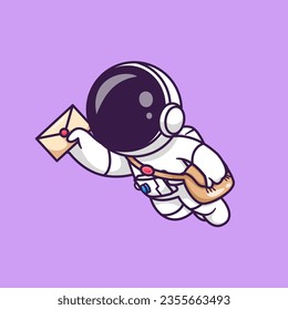 Cute Astronaut Postman Send Mail Envelope Cartoon Vector Icon Illustration. Science Technology Icon Concept IsolatedPremium Vector. Flat Cartoon Style