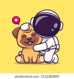 Cute Astronaut With Pug Dog Cartoon Vector Icon Illustration. Science Animal Icon Concept Isolated Premium Vector. Flat Cartoon Style