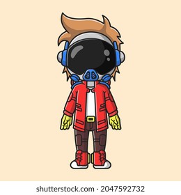 Cute Astronaut Punk Cartoon Vector Icon Illustration. Technology Fashion Icon Concept Isolated Premium Vector. Flat Cartoon Style
