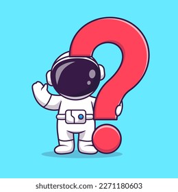 Cute Astronaut With Question Mark Cartoon Vector Icon Illustration. Science Technology Icon Concept Isolated Premium Vector. Flat Cartoon Style