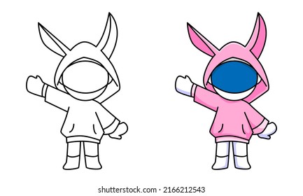 cute astronaut with rabbit costume coloring page for kids