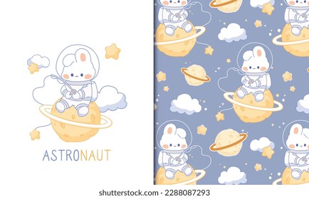 Cute astronaut rabbit seamless pattern for baby pattern wallpaper