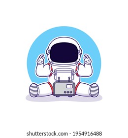 Cute astronaut with radio communication logo