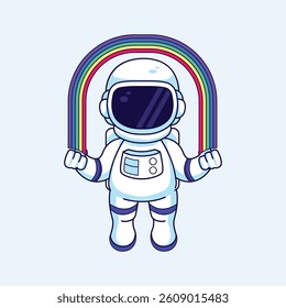 Cute Astronaut With Rainbow Cartoon Character Icon Illustration