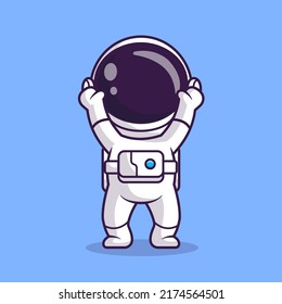 Cute Astronaut Raising Hand Cartoon Vektorsymbol Illustration. Science Technology Icon Konzept isolierter Premium-Vektorgrafik. Flachbildkartonstil