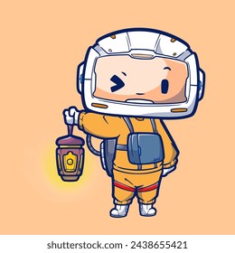 Cute Astronaut Ramadan Kareem. Vector Illustration