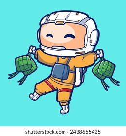 Cute Astronaut Ramadan Kareem. Vector Illustration