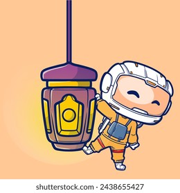 Cute Astronaut Ramadan Kareem. Vector Illustration