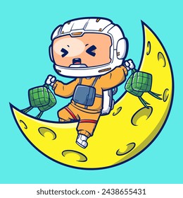 Cute Astronaut Ramadan Kareem. Vector Illustration