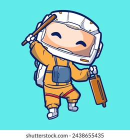 Cute Astronaut Ramadan Kareem. Vector Illustration