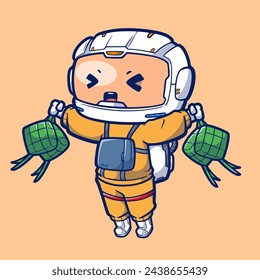 Cute Astronaut Ramadan Kareem. Vector Illustration