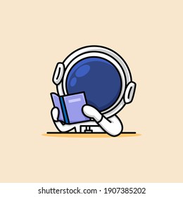 Cute astronaut is reading a book cartoon illustration