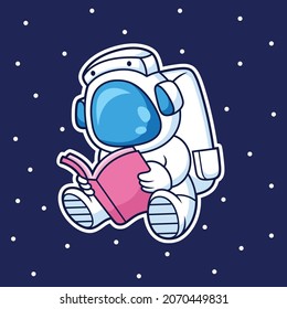 Cute astronaut reading book cartoon