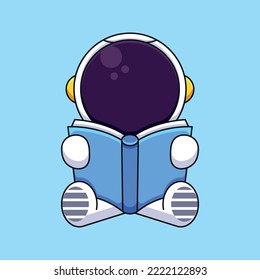 cute astronaut reading book cartoon mascot doodle art hand drawn concept vector kawaii icon illustration