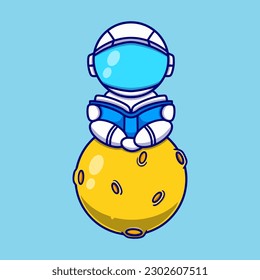 Cute astronaut reading book icon illustration. the flat design concept for education