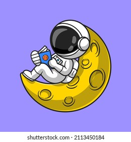 Cute Astronaut Reading Book On Moon Cartoon Vector Icon
Illustration. Technology Education Icon Concept Isolated
Premium Vector. Flat Cartoon Style