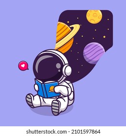 Cute Astronaut Reading Book Space Cartoon Vektorsymbol Illustration. Science Education Icon Konzept isolierter Premium-Vektorgrafik. Flachbildkartonstil