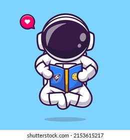 Cute Astronaut Reading Book Space Cartoon Vector Icon Illustration. Science Education Icon Concept Isolated Premium Vector. Flat Cartoon Style