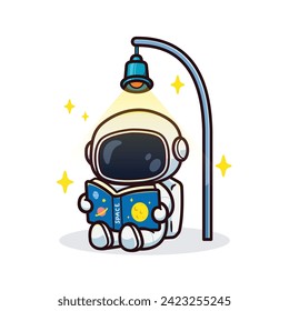 cute astronaut reading a book with a study lamp. The design can be used for print needs and digital needs