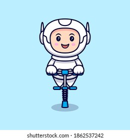 Cute Astronaut Ready to Jump Cartoon Vector Icon Illustration. Flat Cartoon Style