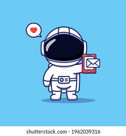 Cute astronaut receiving a message on his smartphone
