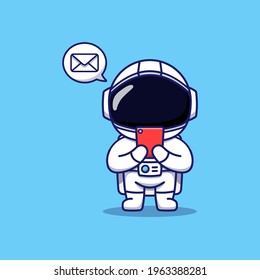 Cute astronaut receiving a message on his smartphone