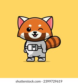 Cute astronaut red panda cartoon vector illustration animal proffession concept icon isolated