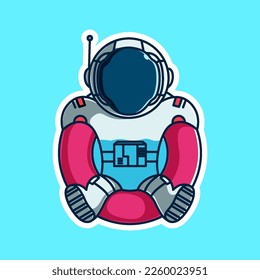 cute astronaut relax on ring float cartoon