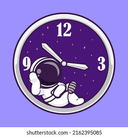 Cute Astronaut Relaxing In Clock Cartoon Vector Icon Illustration. Science Technology Icon Concept Isolated Premium Vector. Flat Cartoon Style