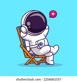 Cute Astronaut Relaxen auf Bench Cartoon Vektorsymbol Illustration. Science Technology Icon Konzept isolierter Premium-Vektorgrafik. Flachbildkartonstil