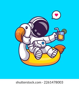 Cute Astronaut Relaxen auf Vogel Ballon mit Orange Juice Cartoon Vektorsymbol Illustration. Science Holiday Icon Konzept isolierter Premium-Vektorgrafik. Flachbildkartonstil