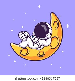 Cute Astronaut Relaxing On Moon Cartoon Vector Icon Illustration Science Technology Icon Concept Isolated Premium Vector. Flat Cartoon Style