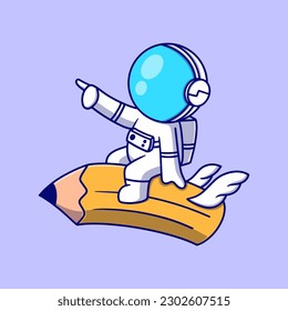 Cute astronaut rid pencil icon illustration. the flat design concept for education