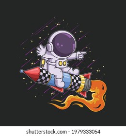 cute astronaut ride rocket jet illustration