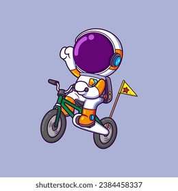 Cute Astronaut Riding Bicycle Cartoon, Science Sport Icon Concept Isolated of illustration